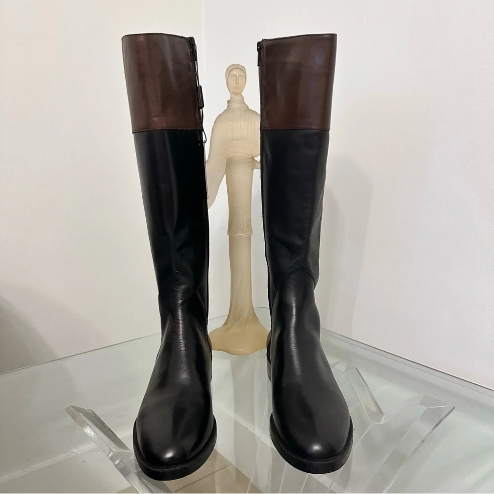 Emanuel’s Crasto Two Tone Black Brown High Shaft Leather Boots SZ 40 EU 9 US NWT